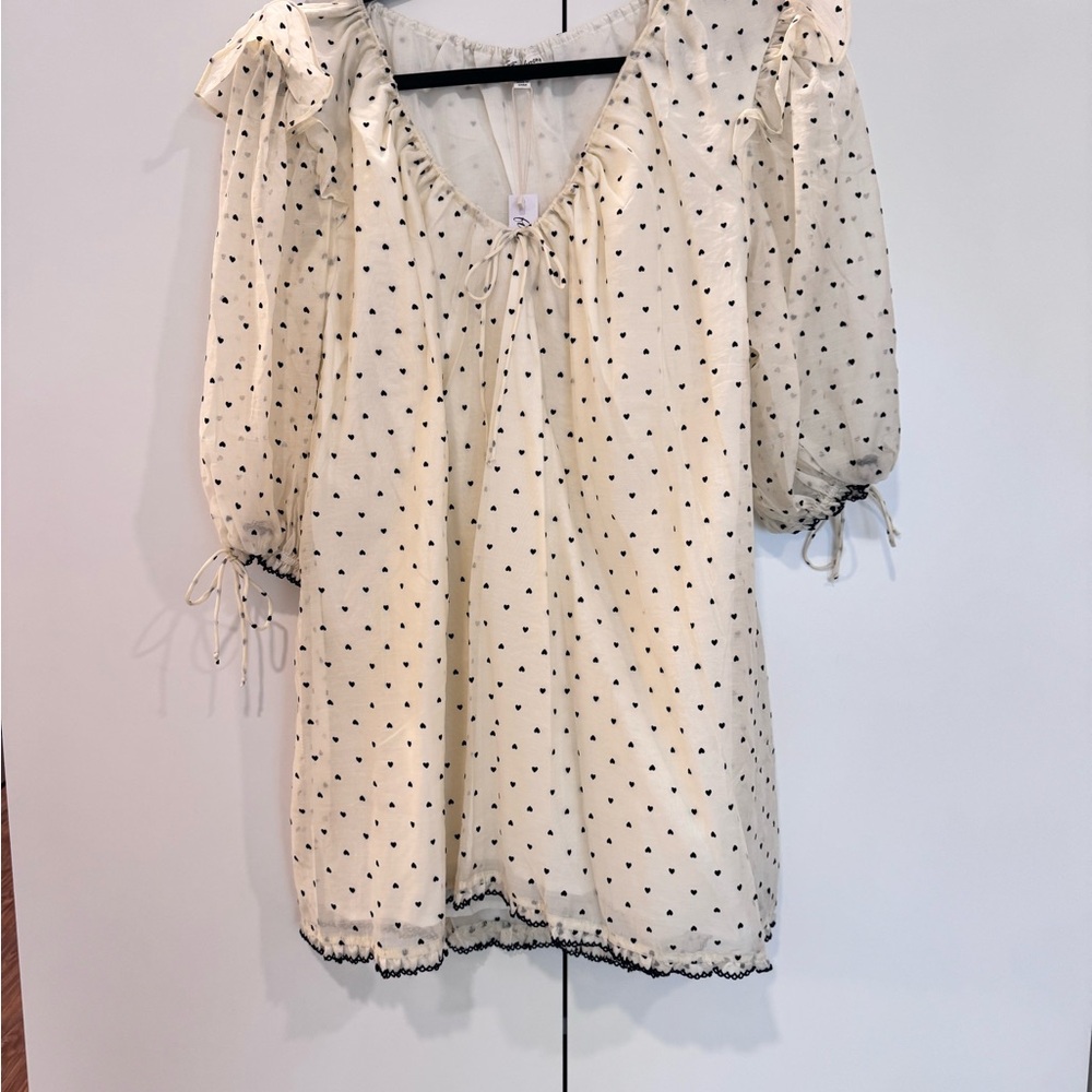 For Love And Lemons Cream Ruffled Puff Sleeve Mini